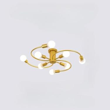 Imagem de Lustre Pendente Semi-Embutido Nórdico Ouro - Iluminação Decorativa para Sala de Estar e Quartos, Design Elegante Moderno Compacto (8 cabeças/Dourado)