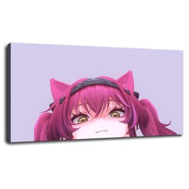 Imagem de Lupa Anime Wall Art Pink Canvas Prints Pôster MMD para casa conjunto de 1 decorações com moldura 33.0 cmx20.3 cm