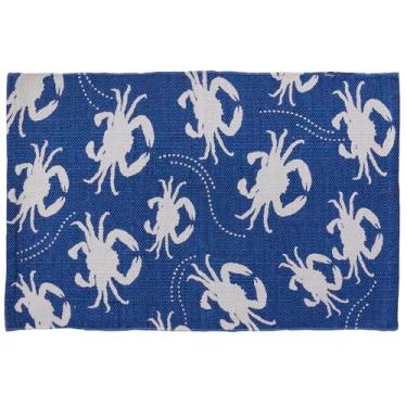Imagem de Tapete de algodão HF by LT Blue Crab, 51 x 76 cm, tecido à mão e impresso à mão, lavável na máquina