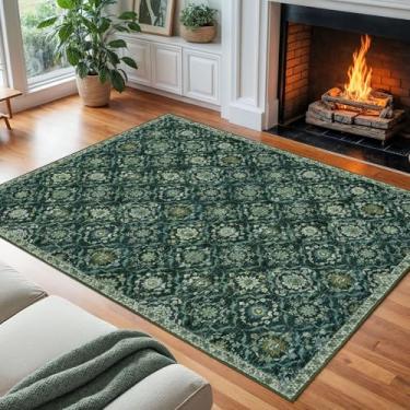 Imagem de KILOCOCO Tapete de área de 20 x 25 cm, tapete marroquino lavável para sala de estar, tapete floral vintage, antiderrapante, tapete de lã sintética com estampa grande, tapete de cozinha para sala de