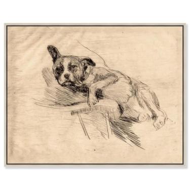 Imagem de Art Remedy Arte de cachorro vintage zimbro na cadeira, moldura prateada, 76 cm x 61 cm