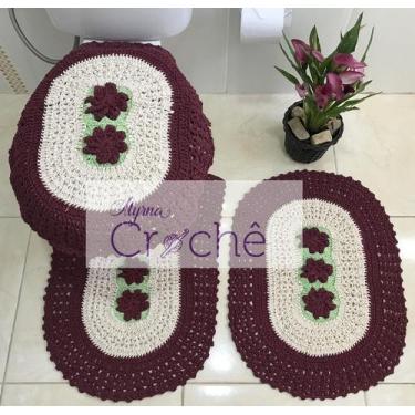 Imagem de Jogo de Banheiro Crochê Bordado Premium 3 Peças - Myrna Crochê, Bordô