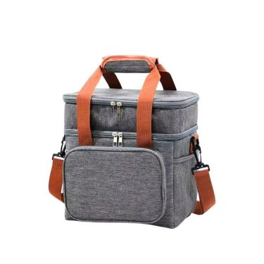 Imagem de Bolsa Termica Marmita Lancheira Multiuso Alça Trabalho Passeio Academia Dois Compartimentos Cinza