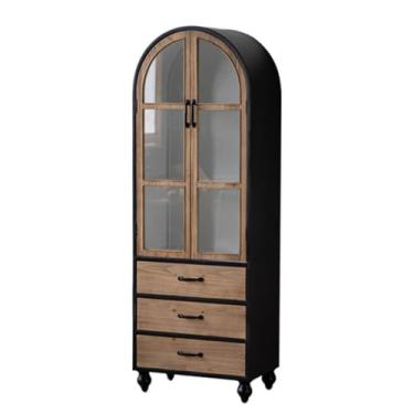 Imagem de URGDWEKJY Armário de buffet retrô country aparador de madeira maciça armário de armazenamento de ferro forjado cama e pequeno-almoço sala de estar parede aparador doméstico aparador