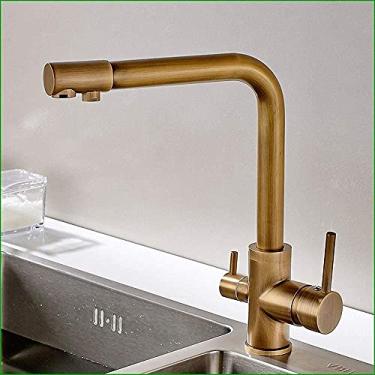 Imagem de - Torneiras, torneiras, torneira de cozinha moderna, torneira de cozinha com filtro de água, torneiras de água potável de alça dupla bronze torneira misturadora de cozinha