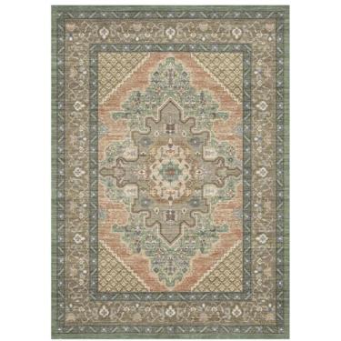 Imagem de Tortania Tapete de área para sala de estar – Tapete lavável vintage oriental envelhecido casa de fazenda pequeno fino para sala de estar quarto embaixo da mesa de jantar escritório em casa - terracota