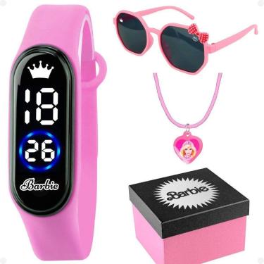 Imagem de Relogio Digital Infantil Barbie Rosa + Oculos Sol + Caixa