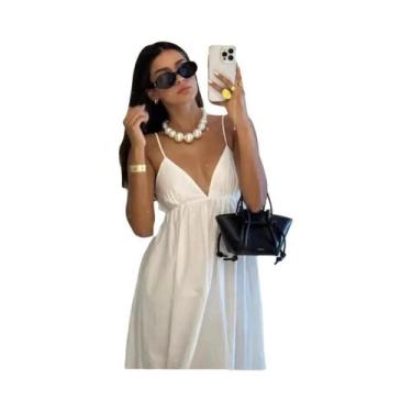 Imagem de Macacão Branco De Verão Com Saia Longa, Costas Expostas, Cintura Fina,