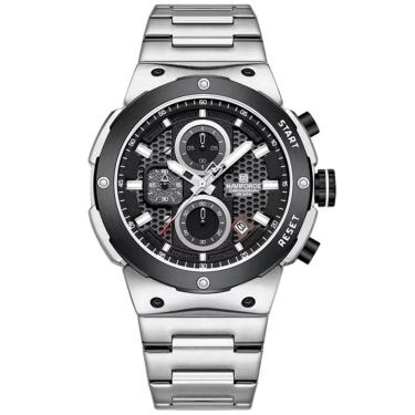 Imagem de Relógio De Quartzo Esportivo Militar Em Aço Inoxidável À Prova Da Água Impermeavel Prata