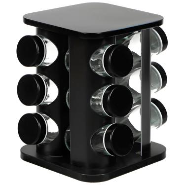 Imagem de Porta Temperos Vertical Preto 12 Potes em Aço Inox e ABS – Organizador de Cozinha Moderno e Compacto