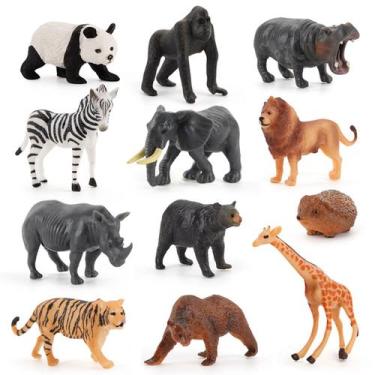 Imagem de Coleção de brinquedos de figuras de animais selvagens artificiais 12 u