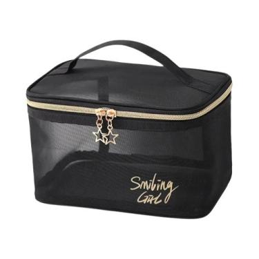 Imagem de Bolsa De Cosméticos Feminina Grande Capacidade Em Malha Preta, Organiz