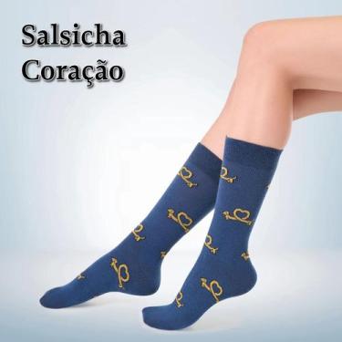 Imagem de Par de Meia Casual Cano Longo Divertida Feminina - Tamanho 34 a 39 - C