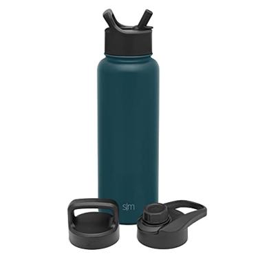 Imagem de Simple Modern Garrafa de água com canudo, alça e tampa Chug Garrafas térmicas de metal de aço inoxidável isoladas a vácuo | Garrafa grande à prova de vazamento sem BPA para academia, esportes | Coleção Summit | 1,13 g, Riptide