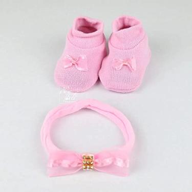 Imagem de Kit sapatinho + tiara Pimpolho meninas 0 a 3 meses Cor:Rosa claro;Tamanho:0/3m;Genero:Feminino