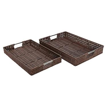 Imagem de Mimo Style Jogo de Cestos Retangulares de Rattan Sintético Com Alça de Metal. Extremamente Resistente e Durável Adequado Para Uso Interno e Externo, Adequado Para Locais Úmidos