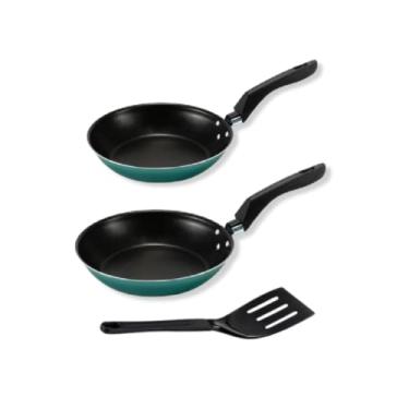 Imagem de Jogo de Frigideiras Francesas 22cm e 26cm Antiaderente com Espátula Verde Não Gruda Kit Conjunto Turquese