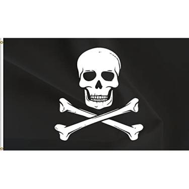 Imagem de ANCONINE Bandeira de Caveira de Pirata Jolly Roger - Preta, 9,5 x 1,5 m, Resistente Poliéster 220D, Dupla Face, Acabamento Requintado, Interior e Exterior