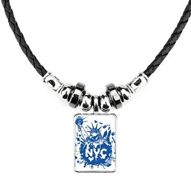 Imagem de DIYthinker Colar New York City USA of Liberty Joias Torque Pingente de corda de couro