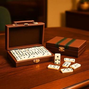 Imagem de Dominó Profissional 28 Peças De Osso Maleta Resistente Luxo