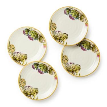 Imagem de Pratos de canape Verdura de 15 cm, conjunto de 4 – pratos laterais de alcachofra e ervas para aperitivos, tapas, pães e sobremesas – Utensílios de mesa de jardim italianos rústicos