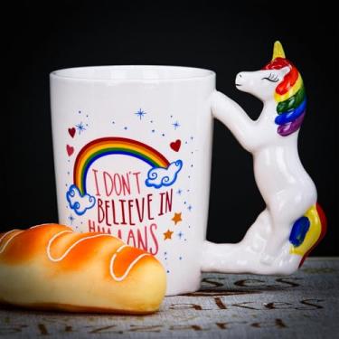 Imagem de Caneca de cerâmica para casa e escritório, copo de animais 3D de porcelana criativa com alça para café, chá, suco, leite e água, 400 ml Caneca de unicórnio presente, 13 cm A