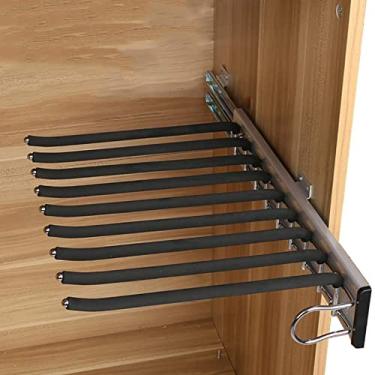 Imagem de Suporte para calças deslizantes com haste de flocagem antiderrapante, organizador de armário extensível, armazenamento de calças, suporte lateral para cachecol/toalha/gravata - Instalação correta