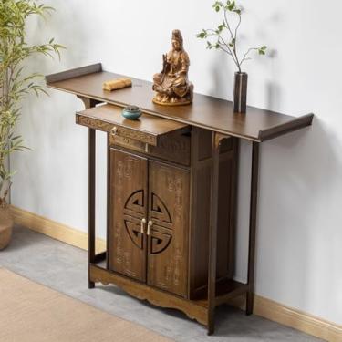Imagem de Mesa de altar budista de bambu com armazenamento, armário de oferta de nicho de meditação pessoal para sala de estar e quarto, 140 x 40 x 108 cm (55,1" x 15,7" x 42,5")