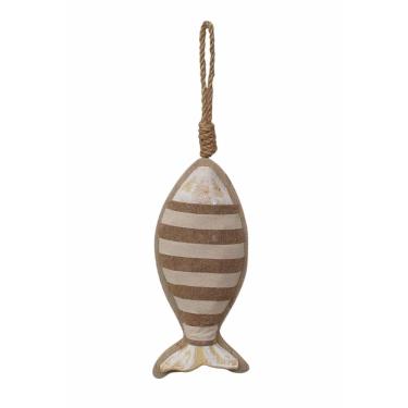 Imagem de Peixe em Madeira com Tecido Decorativo Praia Marítimo 16,5cm