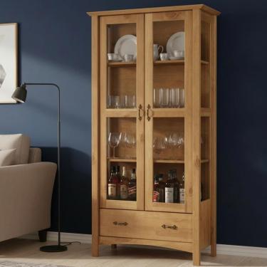 Imagem de Cristaleira Em Madeira Maciça 1 Gavetas 2 Portas Carvalho