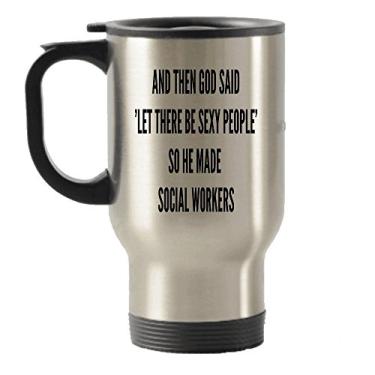 Imagem de Caneca de viagem com isolamento térmico God said Let there be Sexy Social Worker