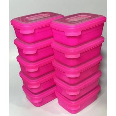 Imagem de Kit 10 Marmitinha 500ml - Freezer  Microondas Hermético Cor Pink - Hel