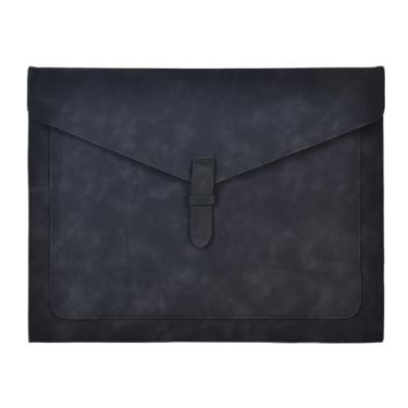 Imagem de QiXin Pasta de arquivo de couro preto, tamanho carta, organizador de arquivos, pastas de documentos importantes com bolsos, organizador de documentos, capa para notebook, armazenamento de papel, pasta