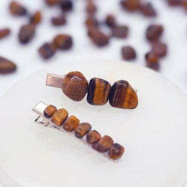 Imagem de Kit 2 Presilhas de cabelo com Pedras Naturais Piranhas de Cabelo 5,5cm