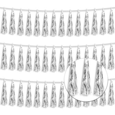 Imagem de Xuuf Faixa De Com Franjas Metálicas 3P, Guirlanda Papel Alumínio, Parede, Cortina Fundo, Banners Para Carros Alegóricos, Decorações Formatura, Natal, Decoração Festa Casamento (Prata)
