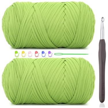 Imagem de 2 x fios de 400 g para crochê, camiseta verde maçã, tecido elástico grosso, fio de crochê para iniciantes, bolsa de tricô à mão, cesta/porta-copos / artesanato faça você mesmo/decoração de casa