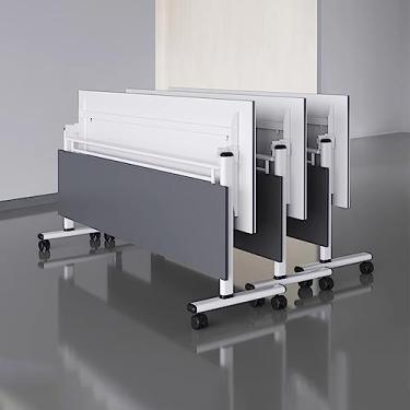 Imagem de Conjunto de 3 mesas de reunião dobráveis, mesa de treinamento móvel com rodas bloqueáveis, para salas de conferência, salas de treinamento, centros de mídia, salas de aula (A 180 x 55 x 75 cm) (C 140