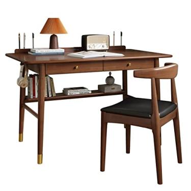 Imagem de Mesa de estudo, mesa de estudo, mesa de escritório em casa com duas gavetas, gancho para fone de ouvido, prateleiras de armazenamento, suporte de caneta, assento combinando, mesa de escritório (80 x