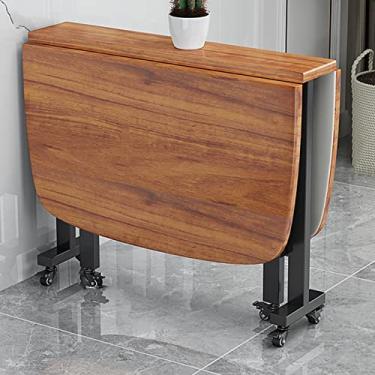 Imagem de Mesa de jantar dobrável, mesa de cozinha com folhas caídas, mesa multifuncional extensível de madeira, mesa de jantar com 6 rodas, dobrável em três formas, mesa de 100 cm