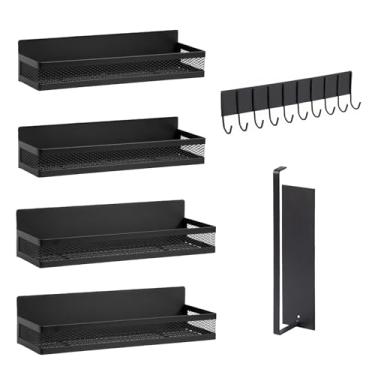 Imagem de OtterOasis Pacote com 6 prateleiras magnéticas para máquina de lavar e geladeira, organizador magnético de lavanderia, prateleiras magnéticas de geladeira com ganchos versáteis, suporte de toalha de