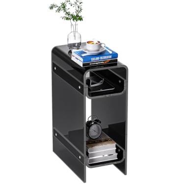 Imagem de Dewrhiixe Mesa lateral de acrílico transparente estreita, mesa lateral para espaços pequenos, mesinha de cabeceira/mesa de cabeceira fina para quarto, mesa de canto pequena fina, 8,7" x 15,7" x 55,1