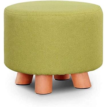 Imagem de Banqueta para os pés, 4 pernas, pufe de madeira maciça, banquinho redondo de tecido otomano, sala de estar, sofá, banquinho de escritório, varanda, trocador de sapatos, cadeira verde para decoração de