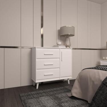 Imagem de Mobília Decor, Cômoda Sapateira 3 Gavetas Maya com Puxadores e Pés Retro Design Moderno Quarto Branco Mobília Decor