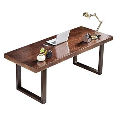 Imagem de Mesa de escritório estilo industrial simples de madeira maciça, mesa de computador com pés ajustáveis, mesa de conferência, mesa de estudo, rolamento de carga forte, fácil de instalar (5 cm 160 x 70 x