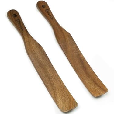 Imagem de Pacote com 02 espátulas de madeira para iniciantes de massa fermentada, misturar e alcançar o fundo dos frascos – 100% espátula de batedor e pote de madeira de acácia, utensílios de cozinha