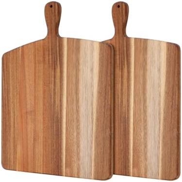 Imagem de NINGWAAN 2 peças tábua de corte de madeira com alça, bloco de corte de cozinha grande tábua de charcutaria de madeira bandeja de alimentos para pizza, carne, frutas, pão, 43 x 33 x 1,5 cm
