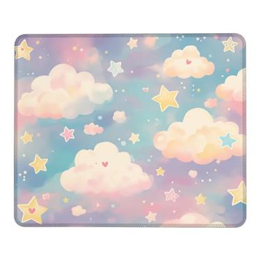 Imagem de Lindo mouse pad pastel estrelas e nuvens, pequenos tapetes de mouse com borda costurada, base de borracha antiderrapante lavável, tapete de proteção de mesa para laptop, casa, escritório, trabalho, 24