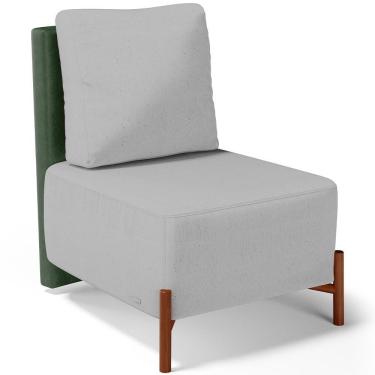 Imagem de Poltrona Decorativa Sala Estar Living Pés Madeira Hungria L02 Couríssimo Verde Linho Cinza - Lyam