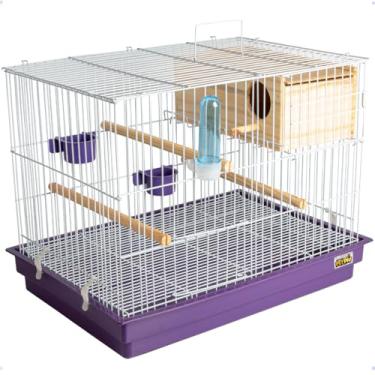 Imagem de Gaiola Criadeira Para Calopsita Grande com Ninho MDF, 3 Poleiros de Madeira, 2 Comedouros, Bebedouro, Bandeja Removível, roxa 55x38x40cm