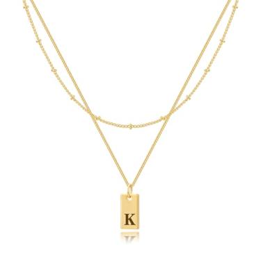 Imagem de TUANZISP Colares com inicial para mulheres, banhado a ouro 18K, colar delicado em camadas, com nome de letra, personalizado, letra A-Z, colar com pingente de etiqueta na moda, joia simples de ouro